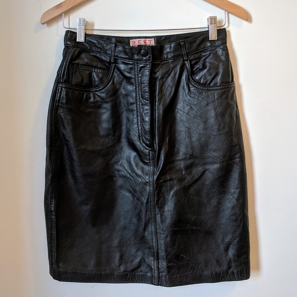 Vintage 100% Genuine Leather Midi Skirt